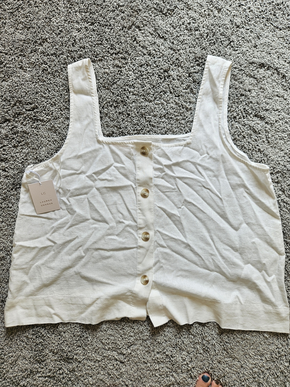 LC Lauren Conrad Cream Button-Down Square Neck Tank NWT